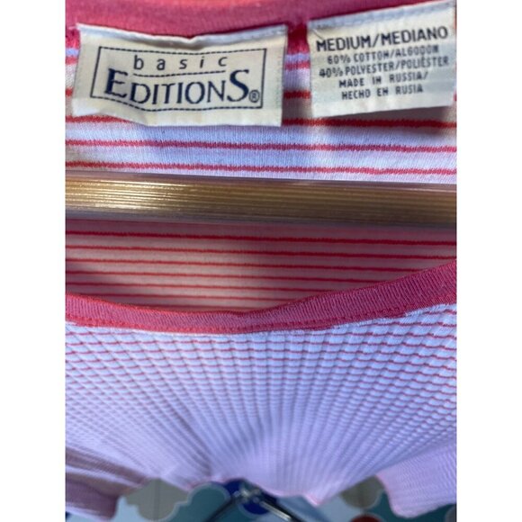 Basic Editions Pink Check Pattern Short Sleeve Scoop Neck Top SZ Medium - Picture 4 of 6